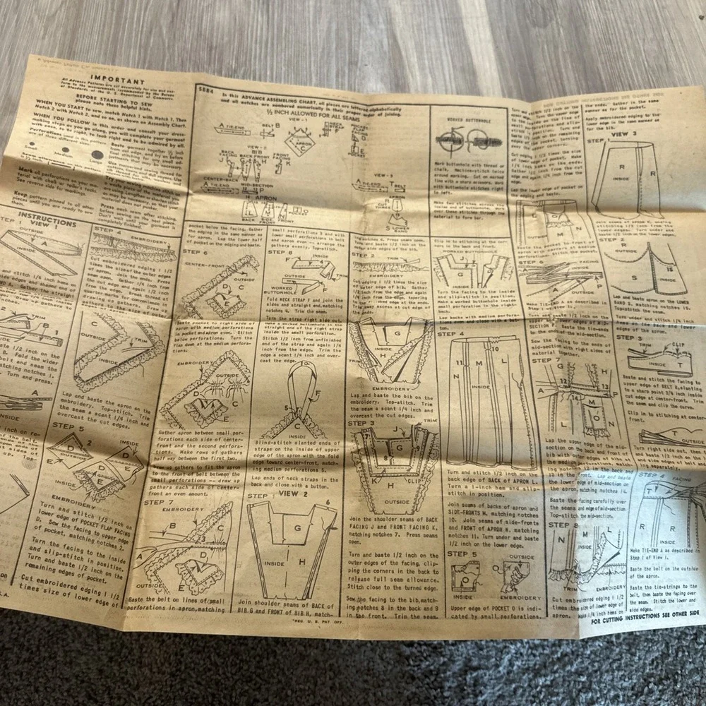 Vintage APRON Sewing Pattern Advance 5884 Cut Incomplete Decor READ‎ DESCRIPTION